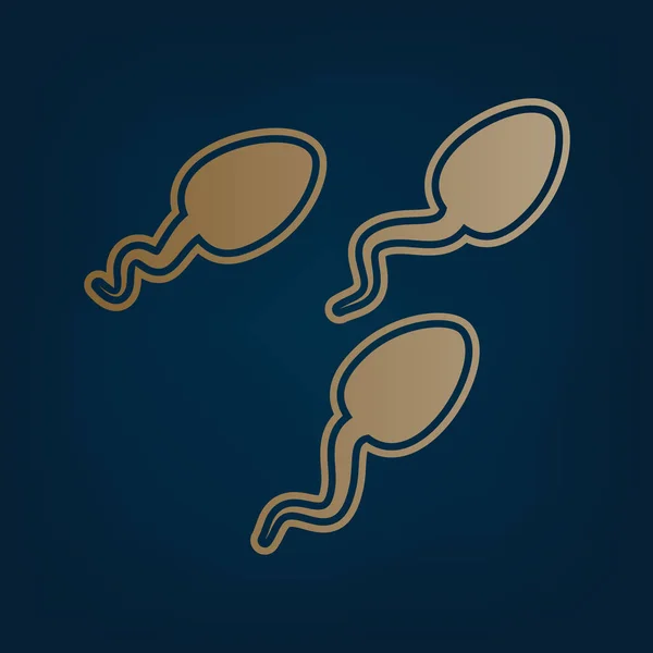 Spermatozoi Segno Illustrazione Vettore Icona Dorata Bordo Sfondo Ciano Scuro — Vettoriale Stock