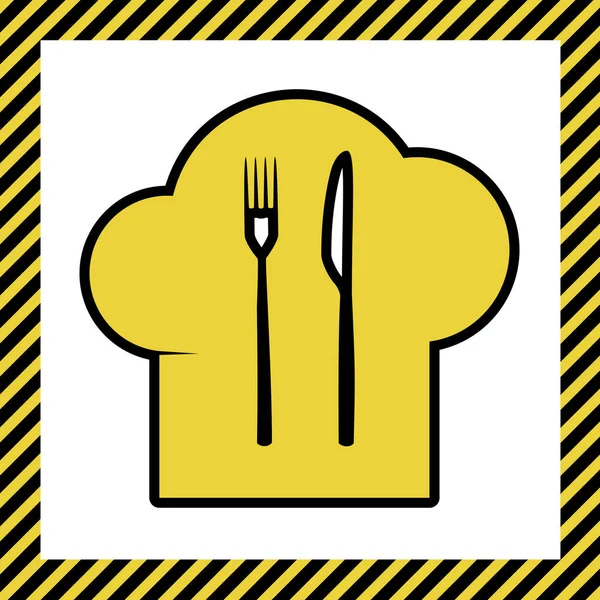 Chef Sombrero Cuchara Tenedor Signo Cuchillo Vector Icono Amarillo Cálido — Archivo Imágenes Vectoriales