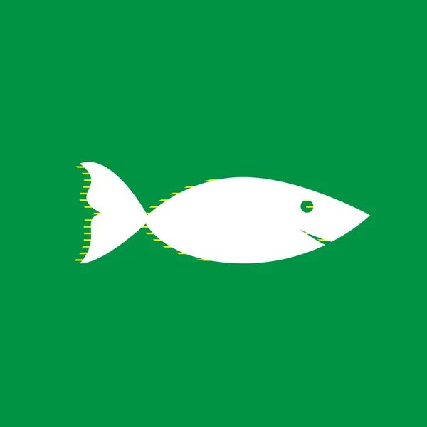 Fish Sign Illustration Vector White Flat Icon Yellow Striped Shadow — Stock Vector