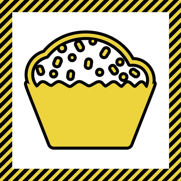 Cupcake Zeichen Vektor Warmgelbes Symbol Mit Schwarzer Kontur Rahmen Der — Stockvektor