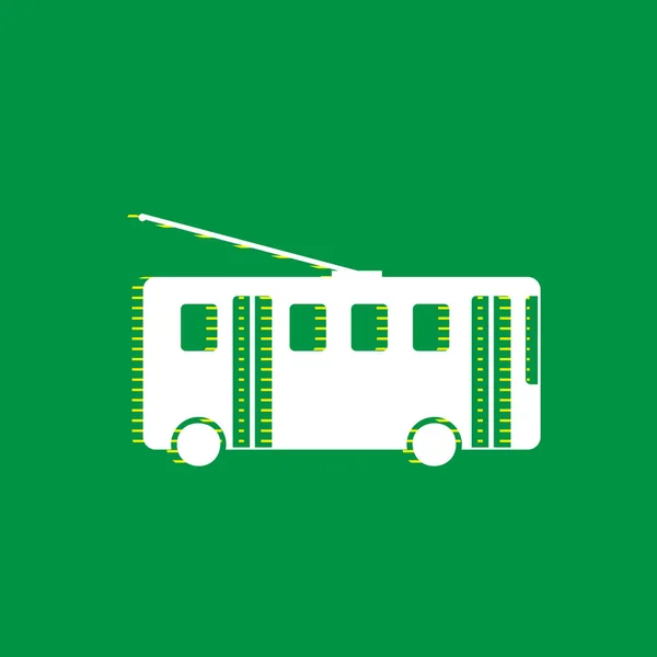 Panneau Trolleybus Vecteur Icône Plate Blanche Avec Ombre Rayée Jaune — Image vectorielle