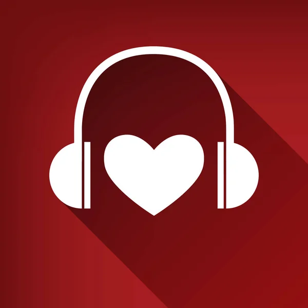 Écouteurs Avec Cœur Vecteur Icône Blanche Avec Ombre Illimitée Fond — Image vectorielle