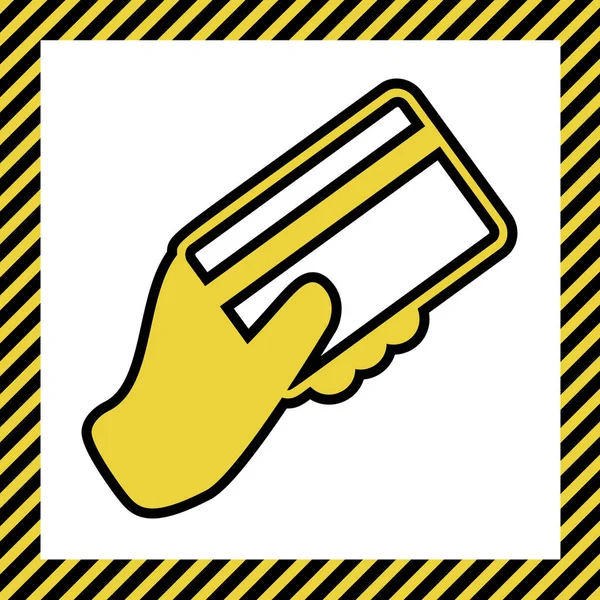 Hand Hält Eine Kreditkarte Vektor Warmgelbes Symbol Mit Schwarzer Kontur — Stockvektor