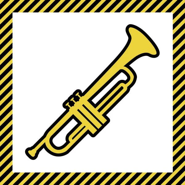 Instrument Musique Trompette Signe Vecteur Icône Jaune Chaud Avec Contour — Image vectorielle