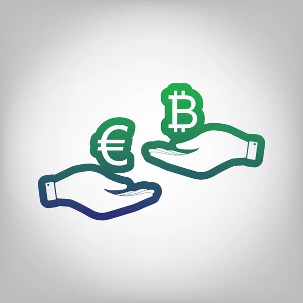 Currency Exchange Hand Hand Euro Bitcoin Vector Green Blue Gradient — Stock Vector
