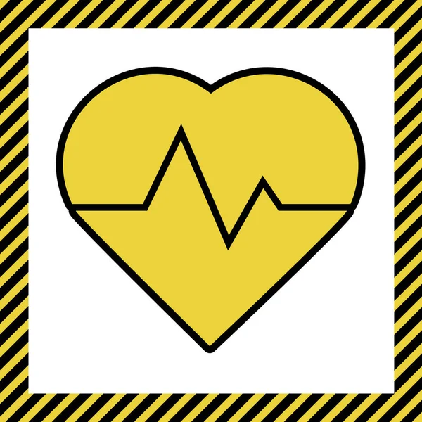 Heartbeat Sign Illustration Vector Warm Yellow Icon Black Contour Frame — Stock Vector