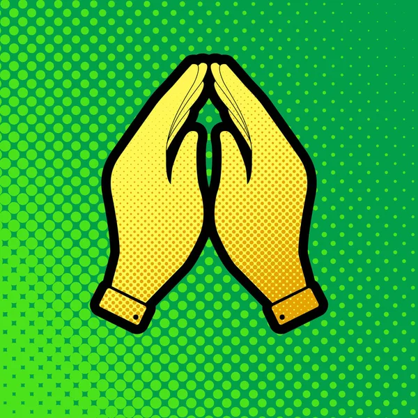 Hand Icon Illustration Prayer Symbol Vector Pop Art Orange Yellow — Stock Vector