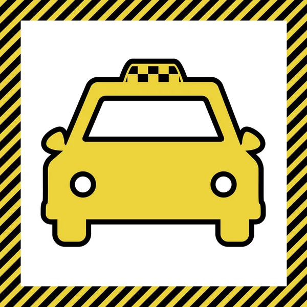 Taxi Teken Illustratie Vector Warme Gele Pictogram Met Zwarte Contour — Stockvector