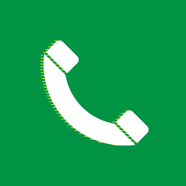 电话标志插图 白色平面图标 绿色背景为黄色条纹阴影 — 图库矢量图片