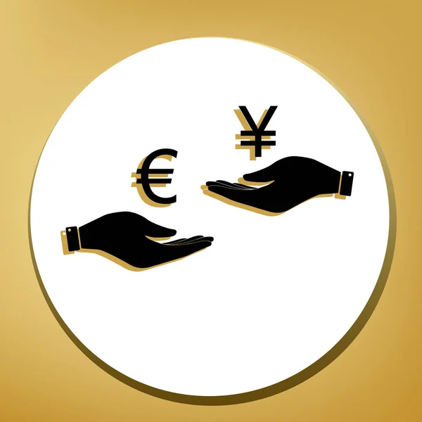 Valutawissel Van Hand Hand Euro Yen Vector Zwarte Pictogram Met — Stockvector