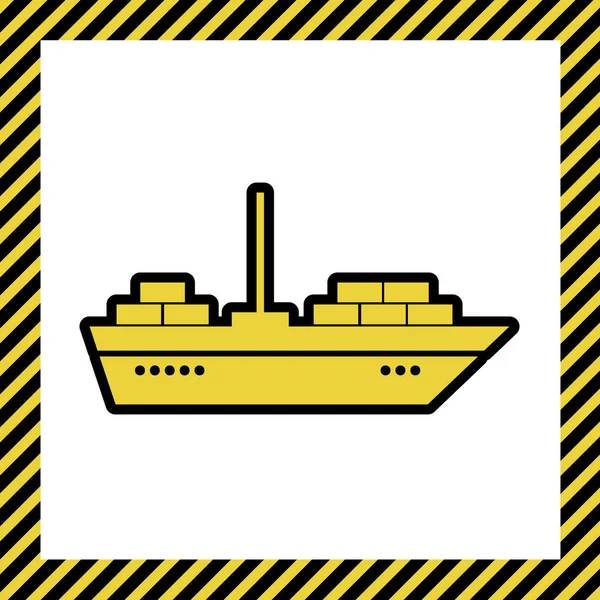 Schip Teken Illustratie Vector Warme Gele Pictogram Met Zwarte Contour — Stockvector