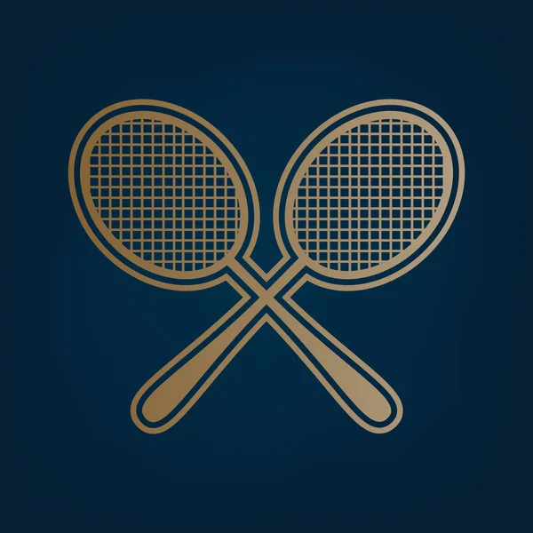 Deux Pancartes Tennis Vecteur Icône Dorée Bordure Fond Cyan Foncé — Image vectorielle