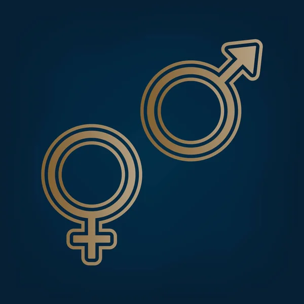 Signo Símbolo Sexual Vector Icono Dorado Borde Fondo Cian Oscuro — Archivo Imágenes Vectoriales