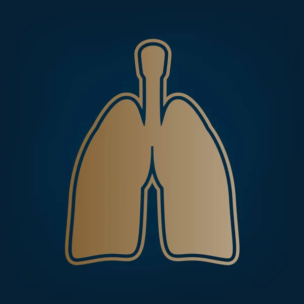 Human Anatomy Lungs Sign Vector Golden Icon Border Dark Cyan — Stock Vector