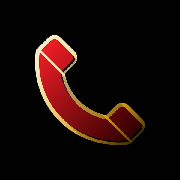 電話記号図 ベクトル 黒い背景と金色のステッカーで小さな黒と無限の影の付いた赤いアイコン — ストックベクタ