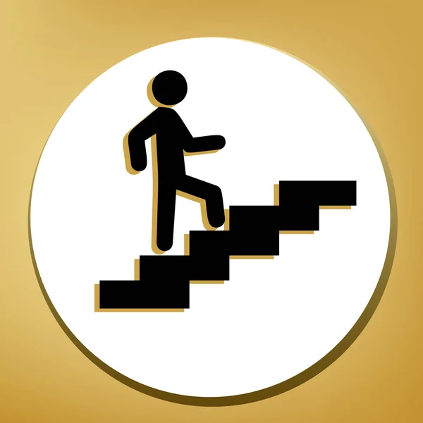 Hombre Las Escaleras Subiendo Vector Icono Negro Con Sombra Marrón — Vector de stock