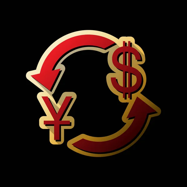 Znak Měny Exchange Yuan Číny Usa Dolar Vektor Červená Ikona — Stockový vektor