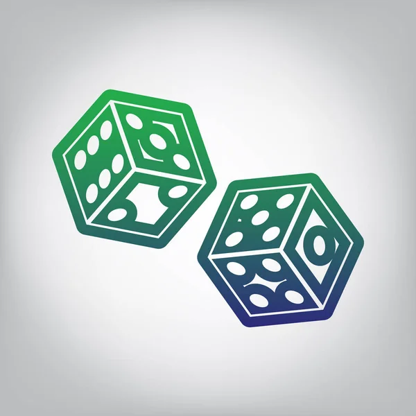Dices Sign Vector Green Blue Gradient Contour Icon Grayish Background — Stock Vector
