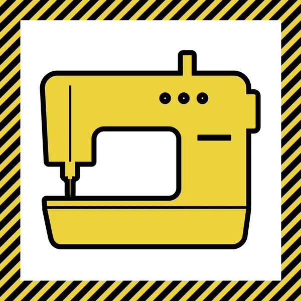 Знак Швейной Машинки Вектор Теплый Желтый Значок Черным Контуром Рамке — стоковый вектор