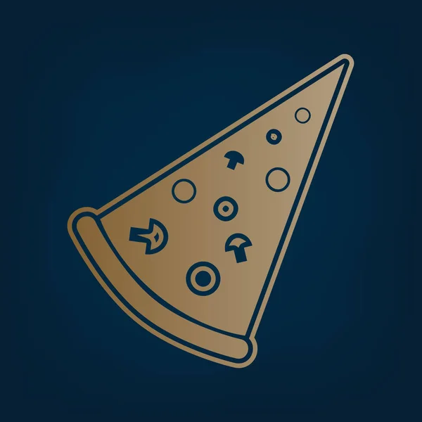 Pizza Enkla Tecken Vektor Gyllene Ikon Och Gränsen Vid Mörk — Stock vektor
