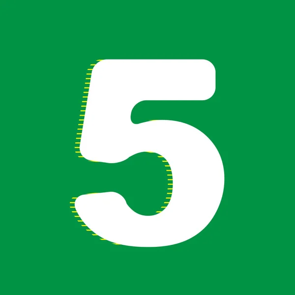 5号符号设计模板元素 白色平面图标 绿色背景为黄色条纹阴影 — 图库矢量图片