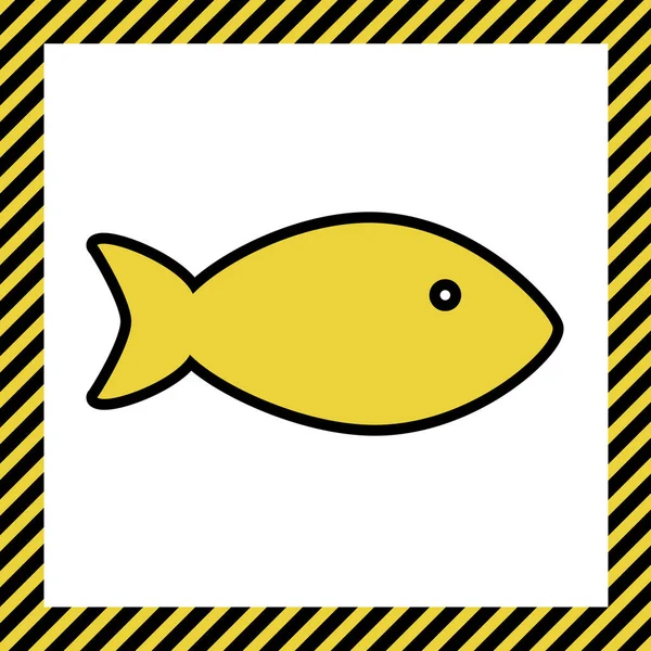 Fish Sign Illustration Vector Warm Yellow Icon Black Contour Frame — Stock Vector
