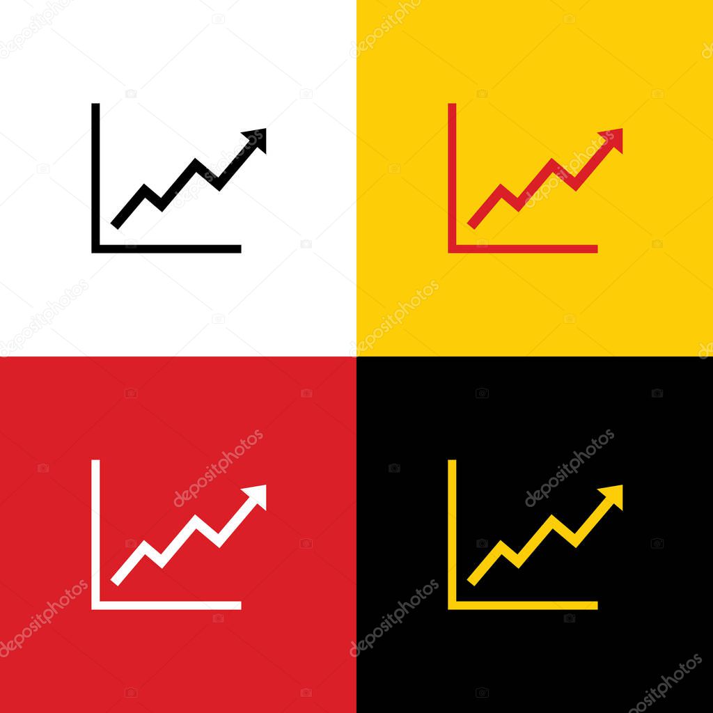 Growing bars graphic sign. Vector. Icons of german flag on corresponding colors as background.