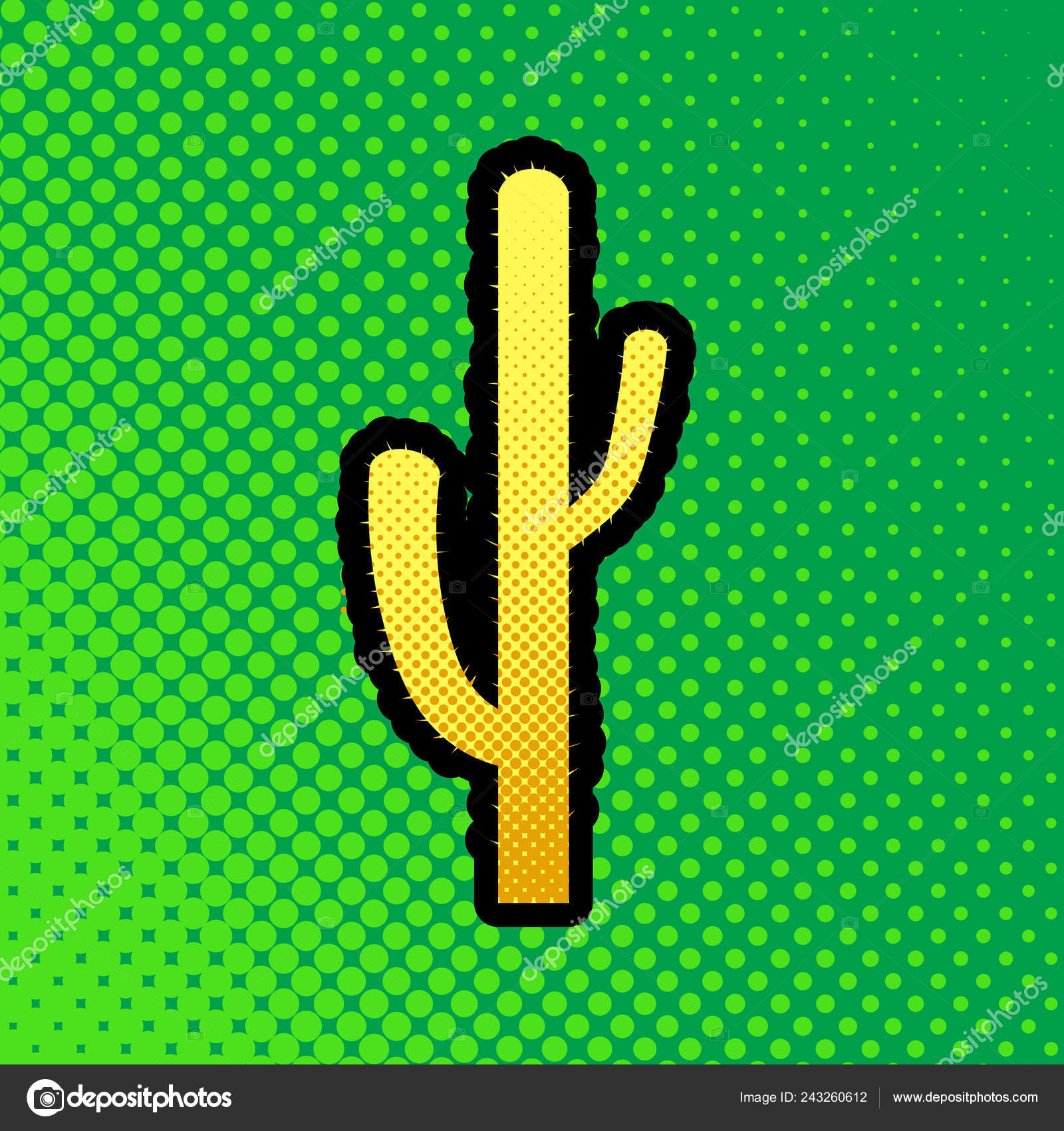 サボテンの単純な記号 ベクトル 緑の背景に黒い輪郭に黄色のドット グラデーション アイコンをオレンジ ポップアートします ストックベクター C Asmati1702 Gmail Com
