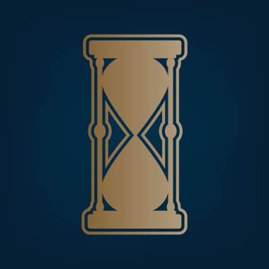 Kum saati işareti illüstrasyon. Vektör. Simge ve koyu mavi arka plan, kenarlık.