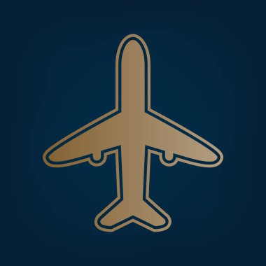 Uçak işareti illüstrasyon. Vektör. Simge ve koyu mavi arka plan, kenarlık.