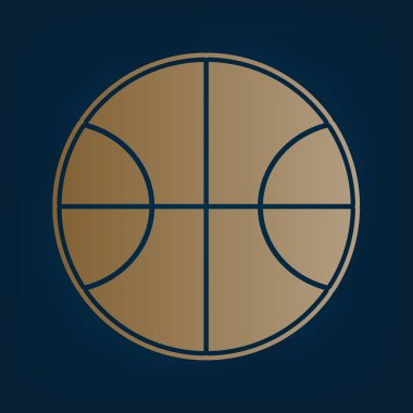 Basketbol topu işareti illüstrasyon. Vektör. Simge ve koyu mavi arka plan, kenarlık.