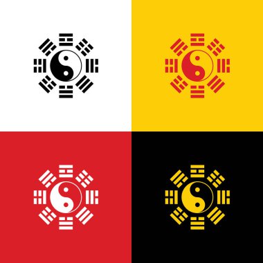 Yin and yang sign with bagua arrangement. Vector. Icons of german flag on corresponding colors as background. clipart