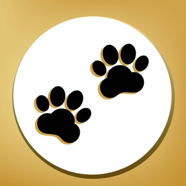 Hayvan parça işareti. Vektör. Beyaz daire şeklinde yüzük, altın arka plan ile hafif kahverengi gölgeli siyah simgesi.