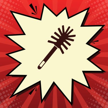 Tuvalet fırçası doodle. Vektör. Limon şifon çekim kabarcığın ışınları ile kırmızı popart arka plan, koyu kırmızı simge.