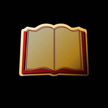 Kitap işareti. Vektör. Küçük siyah ve sınırsız gölgeler, siyah zemin üzerine altın etiket ile kırmızı simge.