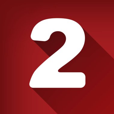 2 numaralı işaret tasarım şablonu öğeleri. Vektör. Yakut kırmızı arka plan, sınırsız gölge beyaz simgesi.