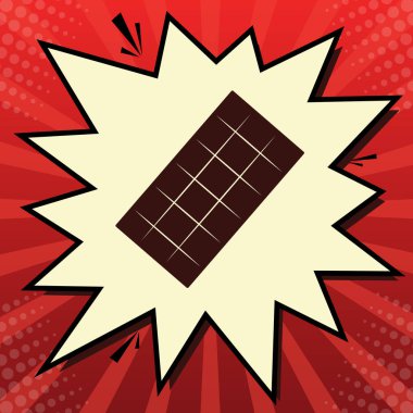 Çikolata işareti. Vektör. Limon şifon çekim kabarcığın ışınları ile kırmızı popart arka plan, koyu kırmızı simge.