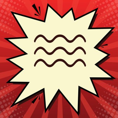 Dalgalar illüstrasyon işareti. Vektör. Limon şifon çekim kabarcığın ışınları ile kırmızı popart arka plan, koyu kırmızı simge.