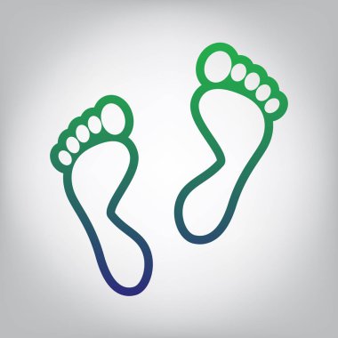 Ayak işareti yazdırır. Vektör. Yeşil ışık Center'da grimsi arka plan mavi degrade kontur simgesine.