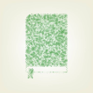 Kitap işareti. Vektör. Yeşil altıgen rastered simge ve noised opaklık ve boyut olarak merkezi ışık ile açık yeşil renkli.