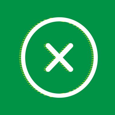 İşareti illüstrasyon çapraz. Vektör. Yeşil arka plan, sarı çizgili gölge beyaz düz simgesi.