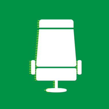 Uçak koltuğu işaret illüstrasyon. Vektör. Yeşil arka plan, sarı çizgili gölge beyaz düz simgesi.