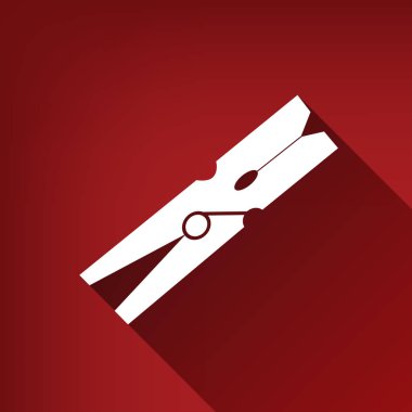 Giysi peg işareti. Vektör. Yakut kırmızı arka plan, sınırsız gölge beyaz simgesi.