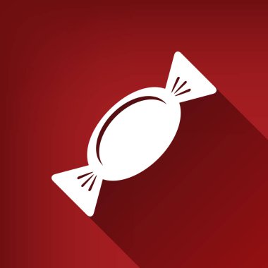 Şeker işareti illüstrasyon. Vektör. Yakut kırmızı arka plan, sınırsız gölge beyaz simgesi.