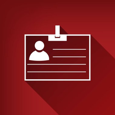 Kimlik kartı işareti. Vektör. Yakut kırmızı arka plan, sınırsız gölge beyaz simgesi.