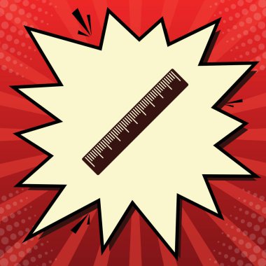 Santimetre cetvel işareti. Vektör. Limon şifon çekim kabarcığın ışınları ile kırmızı popart arka plan, koyu kırmızı simge.