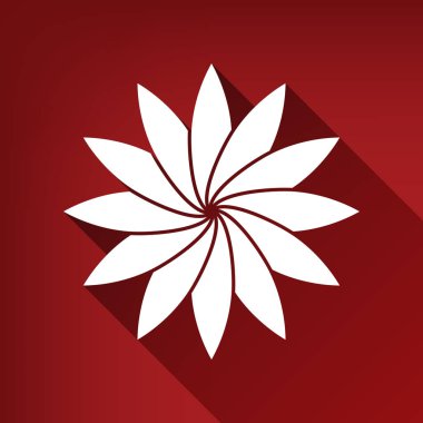Çiçek işareti. Vektör. Yakut kırmızı arka plan, sınırsız gölge beyaz simgesi.
