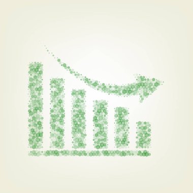Azalan grafik işareti. Vektör. Yeşil altıgen rastered simge ve noised opaklık ve boyut olarak merkezi ışık ile açık yeşil renkli.