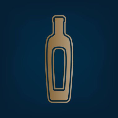 Zeytinyağı şişesi işareti. Vektör. Simge ve koyu mavi arka plan, kenarlık.