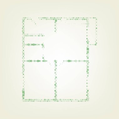 Apartman kat planları. Vektör. Yeşil altıgen rastered simge ve noised opaklık ve boyut olarak merkezi ışık ile açık yeşil renkli.